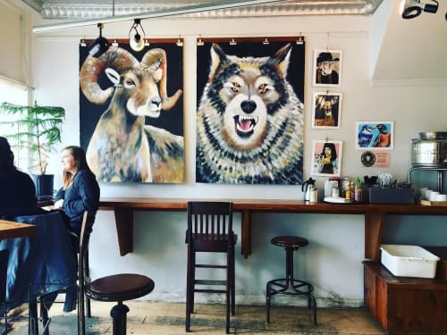 Big Horned Sheep & Wolf with Four Eyes | Paintings by Natalie Jo Wright | Johnson Public House in Madison