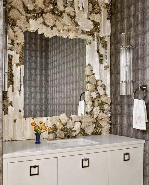 Pyrite and selenite powder room | Wall Hangings by Connie Chantilis