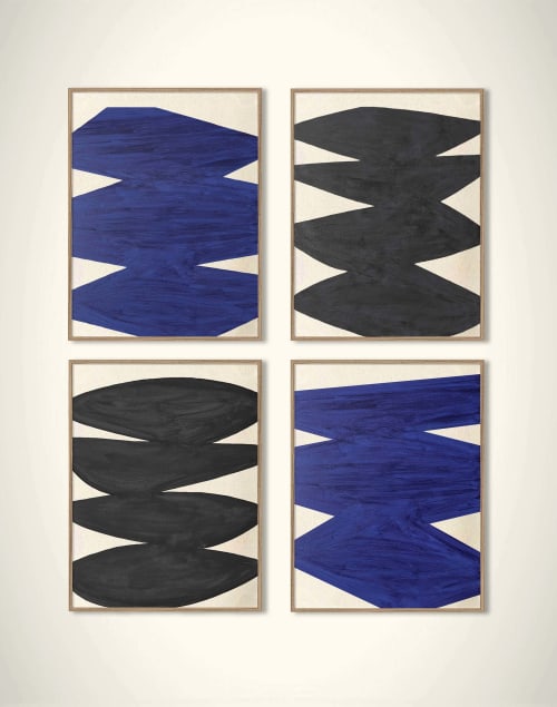 "Affirmations in Blue & Black" - Set of 4 Abstract Paintings | Paintings by Nicolette Atelier