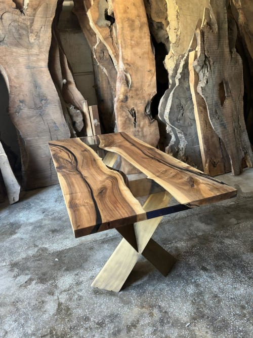 Custom Order Walnut Wood Epoxy Table | Resin River Table | Dining Table in Tables by Tinella Wood | San Francisco in San Francisco