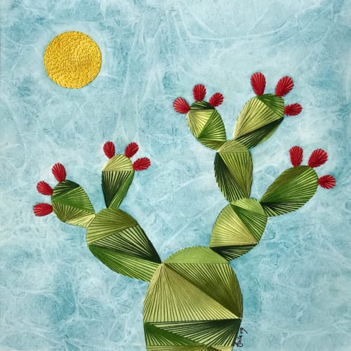 Nopal Under the Summer Sun | Watercolor Painting in Paintings by Laila Vazquez
