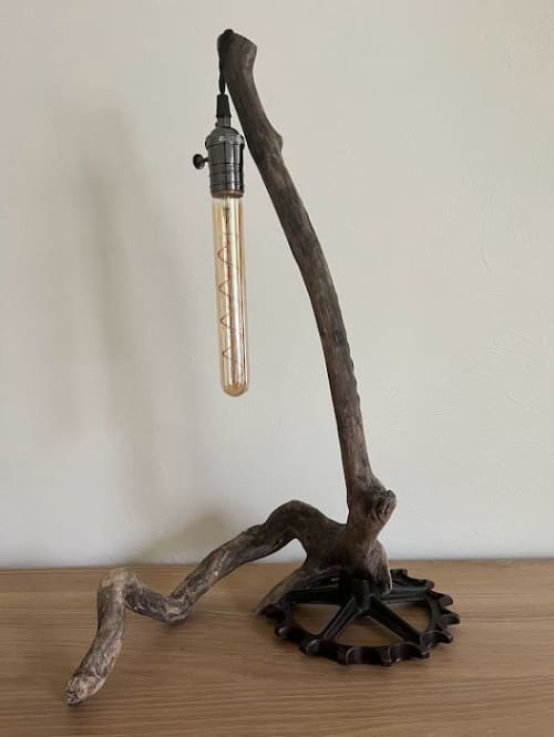 Cog - A Unique Driftwood & Vintage Steel Table Lamp | Lamps by Max Andersen
