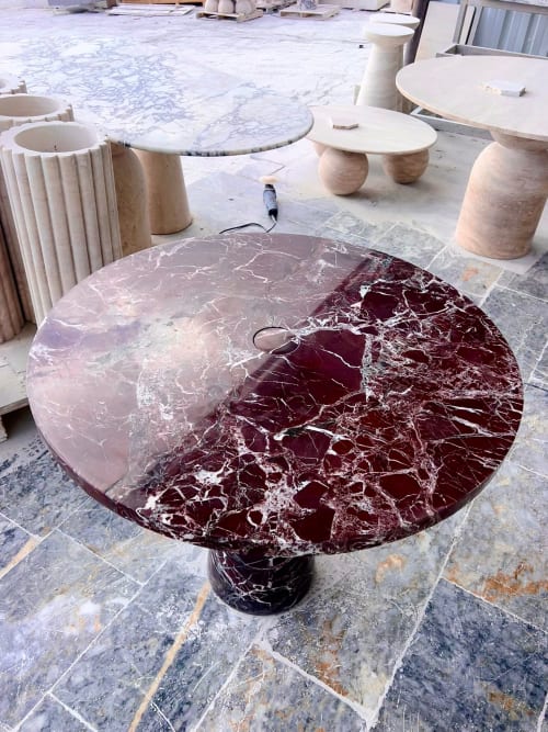 Cherry Marble Round Table - Red Marble Round Table | Tables by Tinella Wood