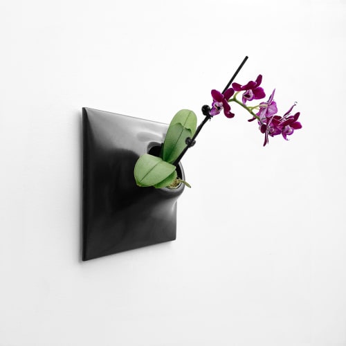 Node M Wall Planter, 9" Mid Century Modern Planter, Black | Plant Hanger in Plants & Landscape by Pandemic Design Studio