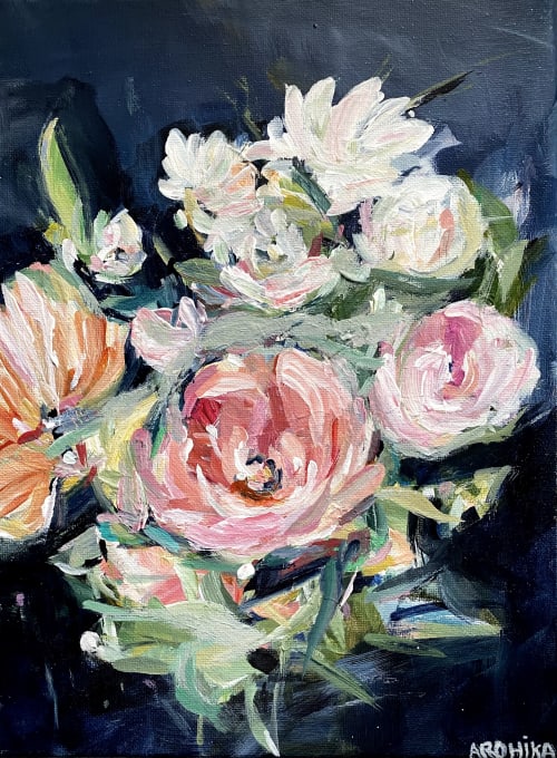 Abstract colorful floral Bouquet | Oil And Acrylic Painting in Paintings by Arohika Verma