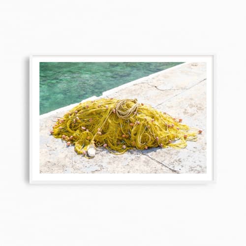 Coastal wall art, yellow "Fishing Net" fine art photograph | Photography by PappasBland