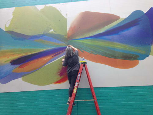 Coming Together Mural | Street Murals by Barbara Januszkiewicz, Colorfield artist | El Pollo Rico in Arlington