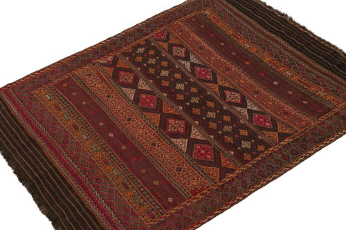 Vintage Baluch Tribal Kilim in Brown, Red & Orange Patterns | Rugs by Rug and Kilim