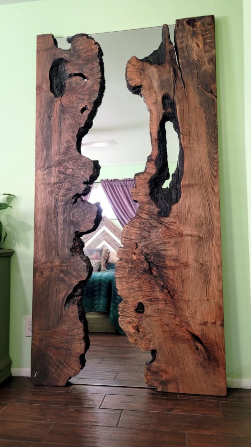 Live Edge Mirror 44x85 Wildfire Charred Maple | Decorative Objects by Lumberlust Designs