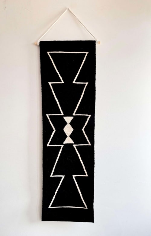 Mut Handwoven Wool Tapestry – Black & Cream Geometric | Wall Hangings by Mumo Toronto