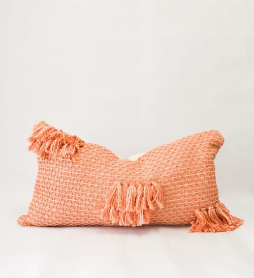 Diamond Guayaba Pink Lumbar Pillow with Tassels | Pillows by Zuahaza by Tatiana