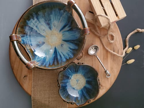Elegant Blue Handmade Pottery Bowl, with Altered Rim | Tableware by Geometric Illusion Ceramics (Tania Rustage)