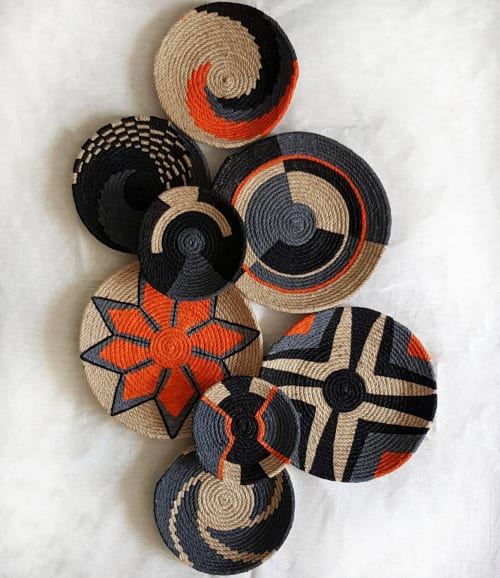 Set of 8 Black, Orange and Bluish Gray Wall Plates | Ornament in Decorative Objects by Sarmal Design