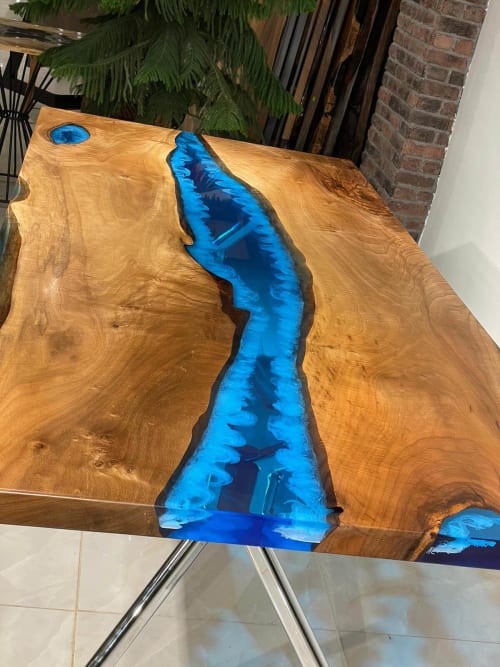blue resin table top, live edge wooden table | Dining Table in Tables by Gül Natural Furniture