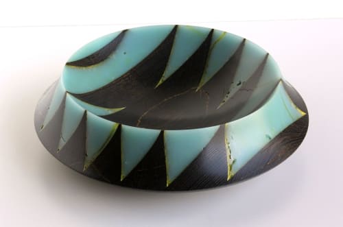 Long Shadow Series #10 Black oak with blue and travertine | Decorative Bowl in Decorative Objects by Long Grain Furniture