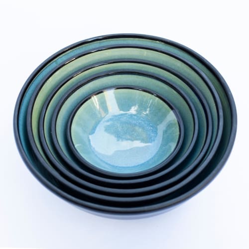 Turquoise And Black Nesting Set | Bowl in Dinnerware by Tina Fossella Pottery