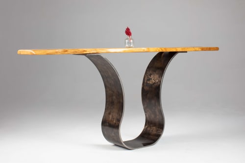 Tina Console Table Antiqued | Live Edge Slab & Steel Table | Tables by Recovery Furniture by Carlo Stenta