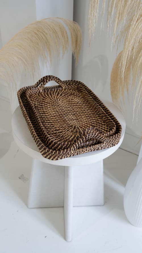Handmade Rattan Rectangular Serving Tray and Basket | Serveware by Amara