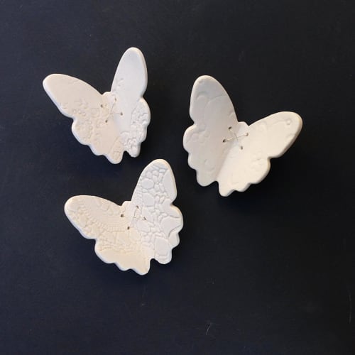 3 Porcelain Ceramic And Sterling Silver Butterflies | Wall Sculpture in Wall Hangings by Elizabeth Prince Ceramics