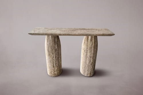 Serene Rustic Travertine Coffee Table | Console Table in Tables by HamamDecor LLC