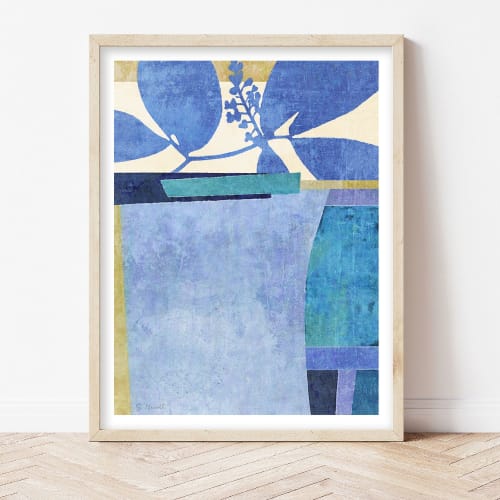 Blue Leaves Contemporary Print #1-UNFRAMED | Prints by Suzanne Nicoll Studio