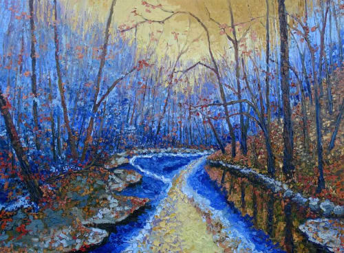 “Sunlight in December” Original Textured Landscape Painting | Oil And Acrylic Painting in Paintings by Emily Newman Fine Art