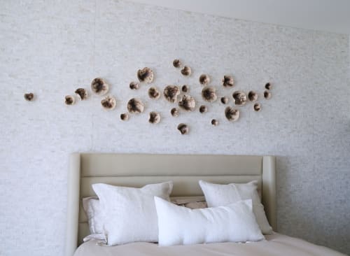 Porcelain Wall Sculpture, 40 Pieces, Gold Iridescent | Wall Hangings by SevaCeramics