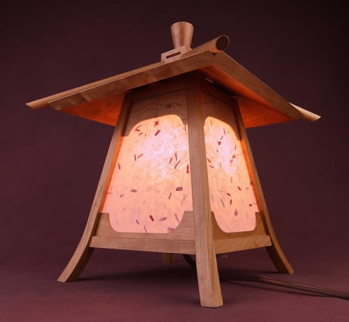 Japanese Lamp / Lantern In Cherry Wood -"Kodama" | Lamps by Studio Straylight