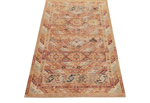 Distressed runner in Orange, Gold & Red Tribal pattern | Rugs by Rug and Kilim