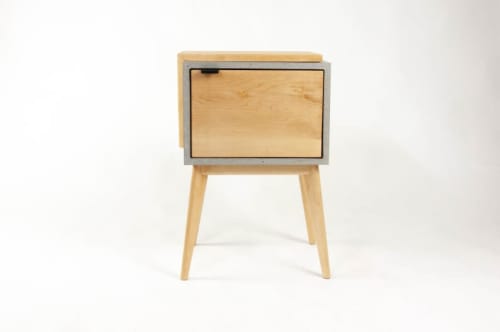 Live Edge Solid Maple Wood & Concrete Cube Nightstand | Storage by Curly Woods