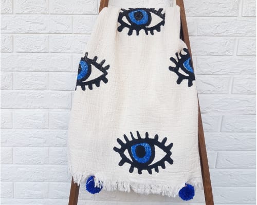 Blue Evil Eye Throw Blanket | Linens & Bedding by Lumina Design