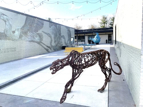 Stalking Cheetah | Public Sculptures by Wendy Klemperer Art Inc | The Market at Pound Ridge Square in Pound Ridge