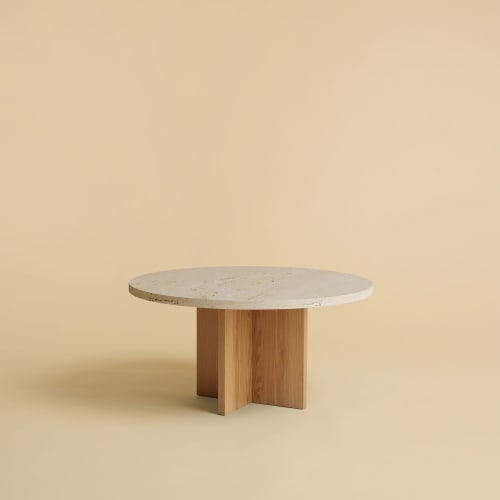 Travertine and Oak Coffee Table - TINIAN by Lebanto | Tables by Lebanto