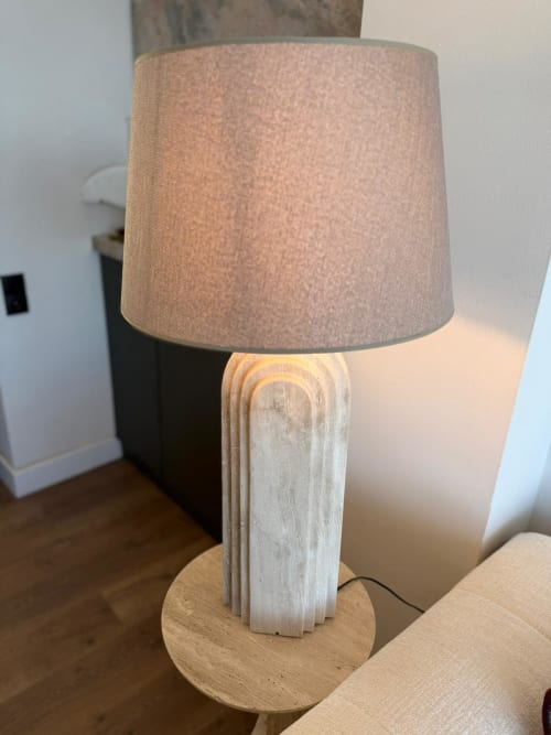 Hand-Carved Travertine Table Lamp | Lamps by AEGEAN MARBLE ARTISAN ATELIER