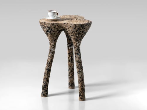 Beige Stone Low Side Table - Tripod Series in Bio Concrete | Tables by Donatas Žukauskas