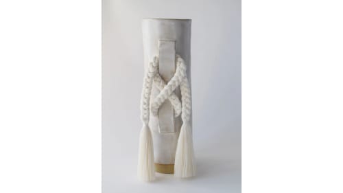 Handmade Ceramic Vase #696 in White with White Cotton Braid | Vases & Vessels by Karen Gayle Tinney