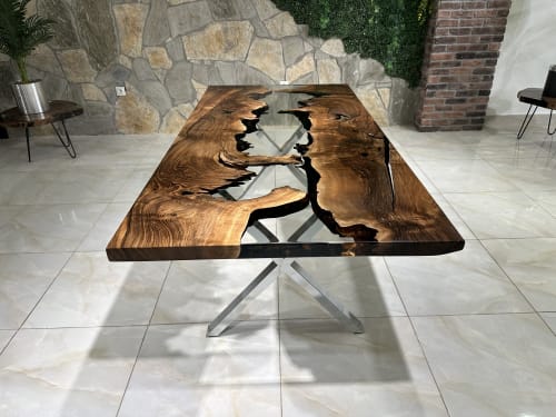 Clear Waterfall Resin River Table | Dining Table in Tables by Gül Natural Furniture