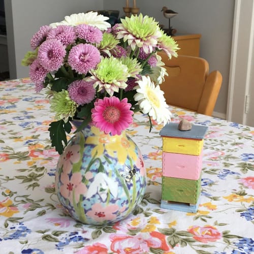 Bees And Flower Vase | Vases & Vessels by Linda Mercer