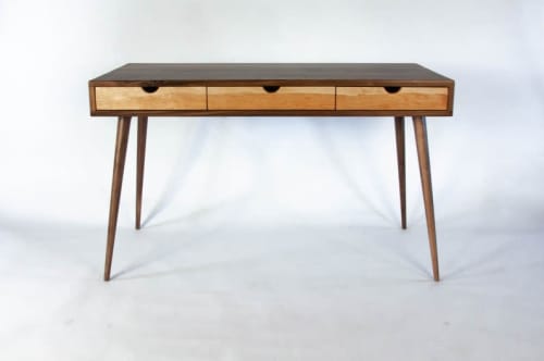 Mid-Century Solid Black Walnut Office Desk with Cherry Wood | Tables by Curly Woods
