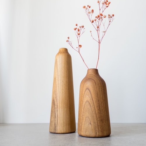 LINE Walnut Massive Wooden Vase - s+m | Vases & Vessels by Foia