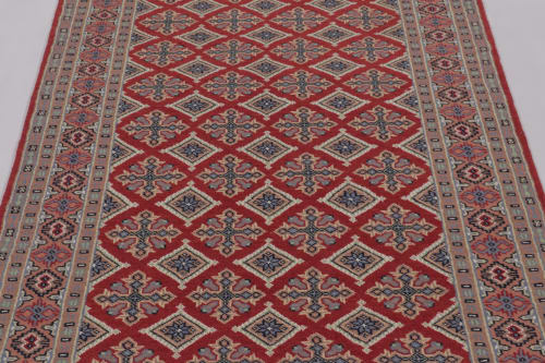 Vintage Bokhara Rug, RIch Red with Pink Geometric Patterns | Rugs by Rug and Kilim