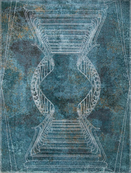 Rug Napoli Smeraldo hand-knotted architecture themed blue | Area Rug in Rugs by Atelier Tapis Rouge