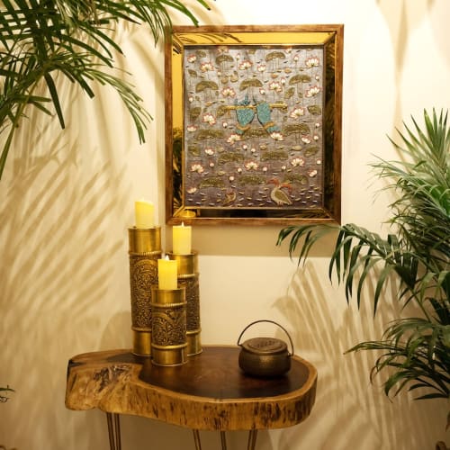 Jal Vihar, Shri Krishna Flute Icon Handmade Embroider Wall A | Embroidery in Wall Hangings by MagicSimSim