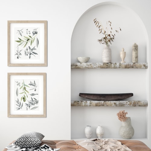 Olive Botanical Study Assemblage (Pair) Art Prints | Prints by Jennifer Lorton Art