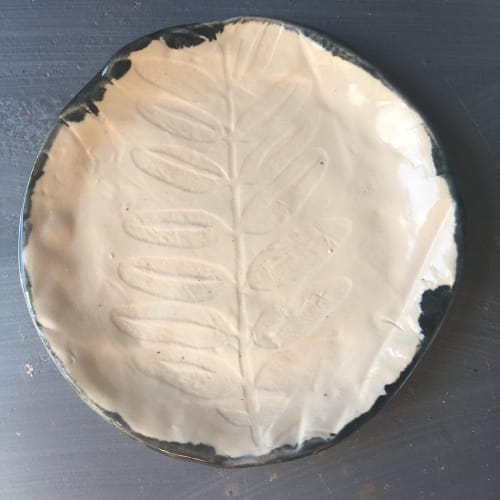 Porcelain plate with leaf imprint | Ceramic Plates by Tracey Kessler/TKID | Bay Area Made x Wescover 2019 Design Showcase in Alameda