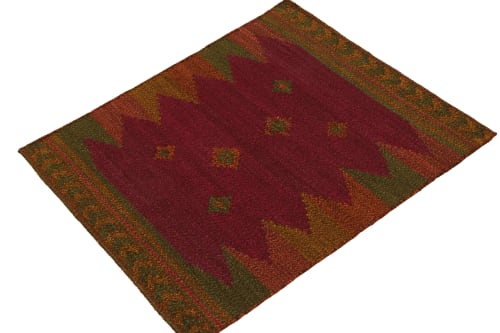 1980s Vintage Sofreh Kilim rug in Maroon, Green and Orange | Rugs by Rug and Kilim