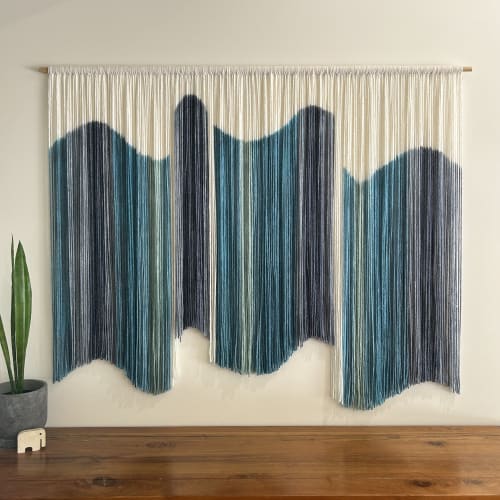 AURORA TEAL Blues Flowing Custom Textile Wall Hanging | Tapestry in Wall Hangings by Wallflowers Hanging Art