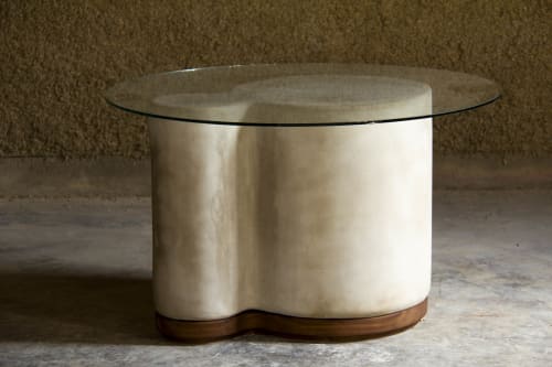 Lime Plaster Coffee Table with 30" Glass Top in Earth Gray | Tables by LIRIO Design House