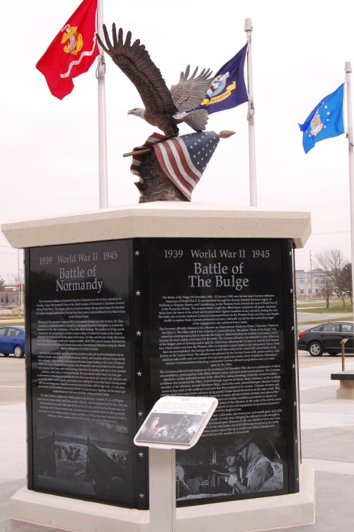 Bald Eagle with WWII era American Flag | Public Sculptures by Sutton Betti | Norfolk Veterans Home in Norfolk