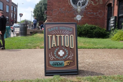 Safe House Tattoo Board Sign | Signage by Finer Signs | Safe House Tattoo Studio in Nashville